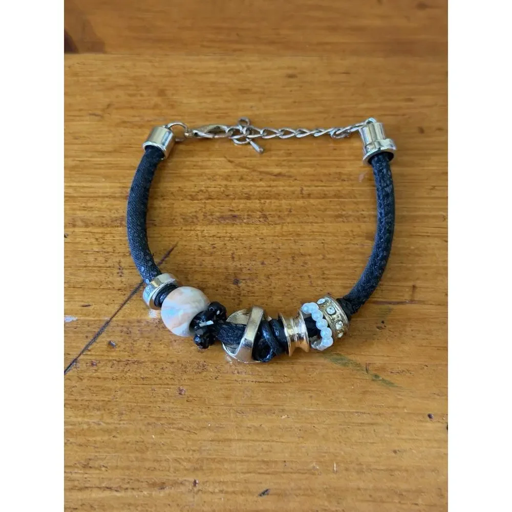 Evil Eye Charm Bracelet Black Cord Crystal Bead Protection Adjustable Fashion